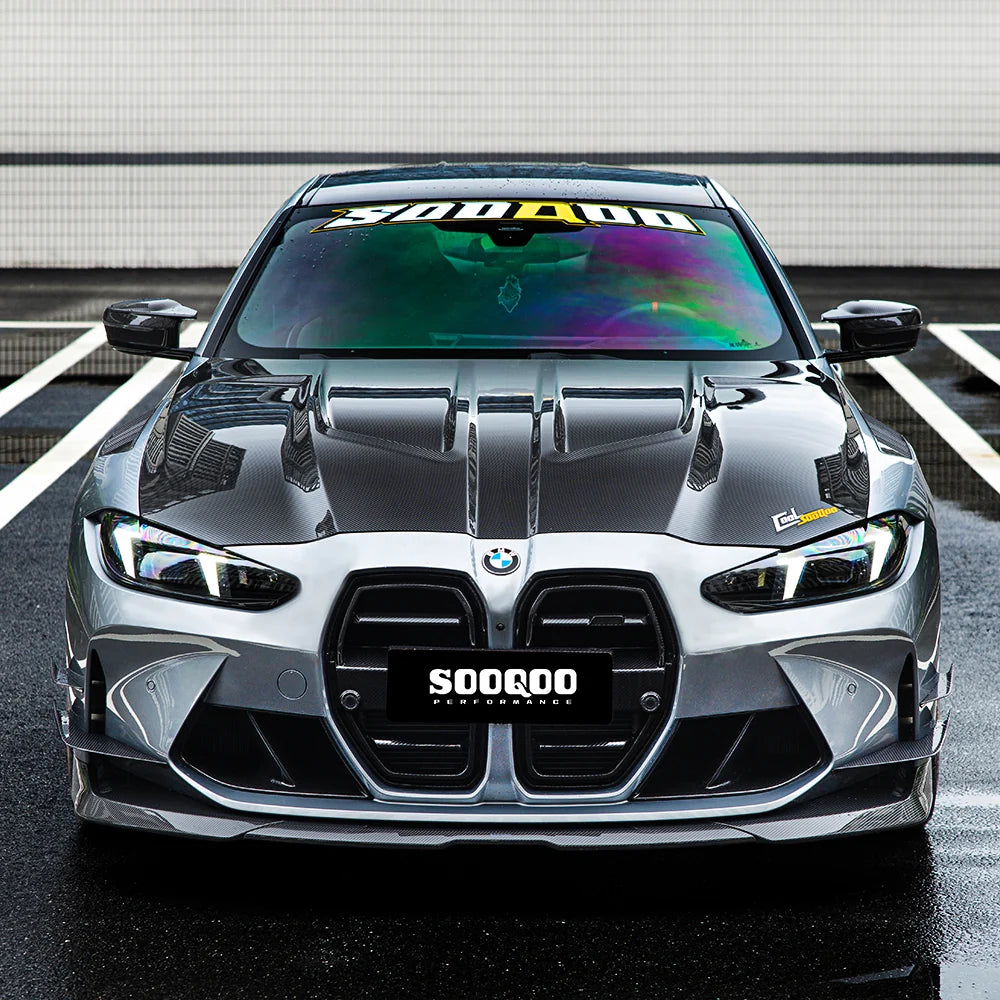 SOOQOO BMW M3 G80 M4 G82 VENTED HOOD IN PREPREG CARBON FIBER